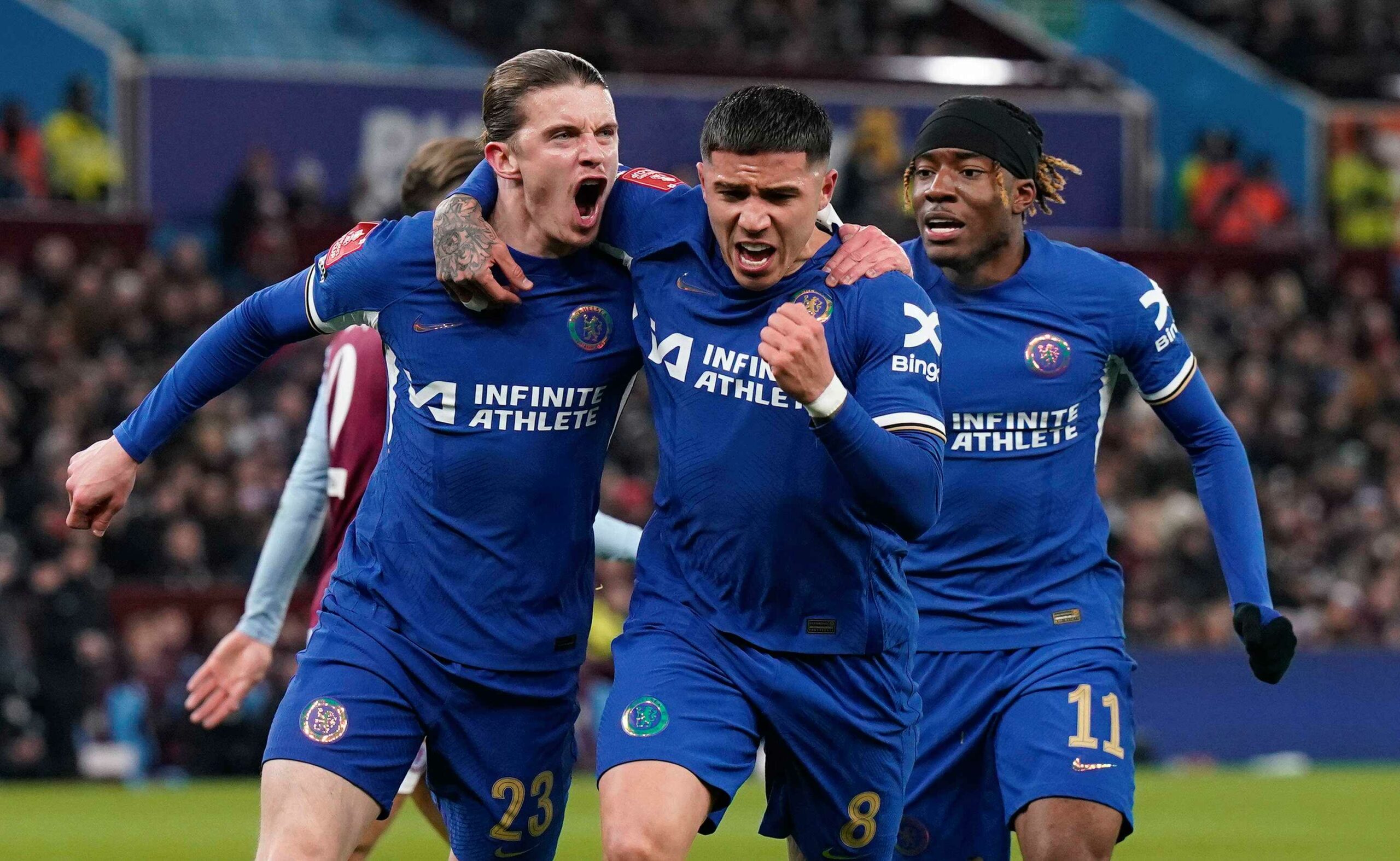 Chelsea celebrating in the FA cup after a Conor Gallagher goal