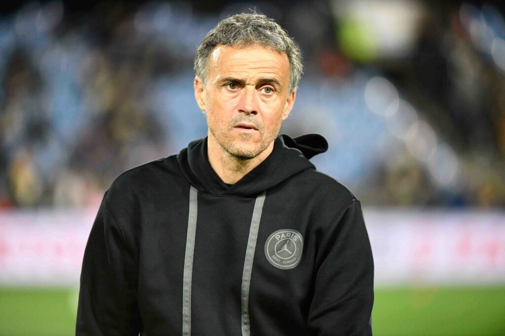 PSG coach Luis Enrique Martinez Garcia focused during the pre-match preparations for the Ligue 1 Uber Eats game against Montpellier Herault SC at Stade de la Mosson, March 17, 2024.