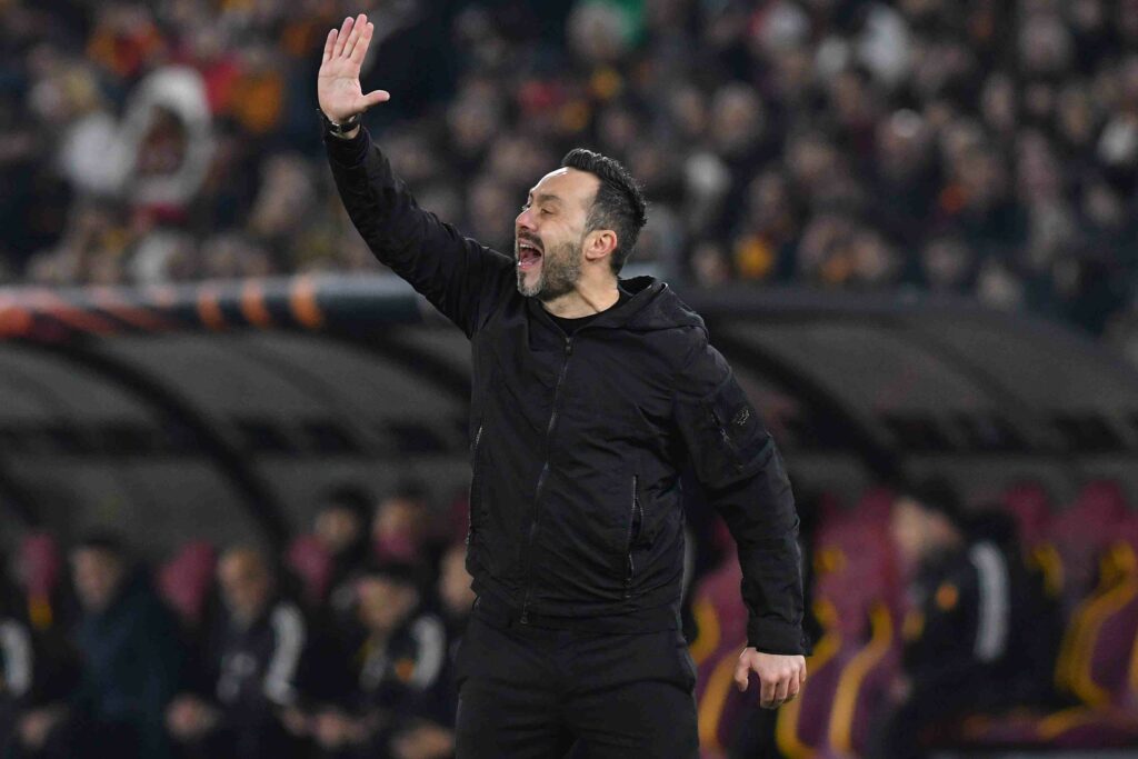 Brighton & Hove Albion's manager Roberto De Zerbi pictured at the UEFA Europa League match against AS Roma, Olimpico Stadium, Rome, Italy, 7th March 2024.