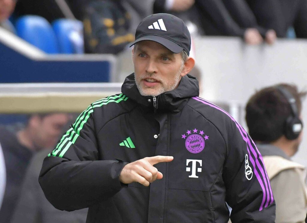FC Bayern Munich coach Thomas Tuchel observed on the sidelines during the Bundesliga match against SV Darmstadt 98 on March 16, 2024.